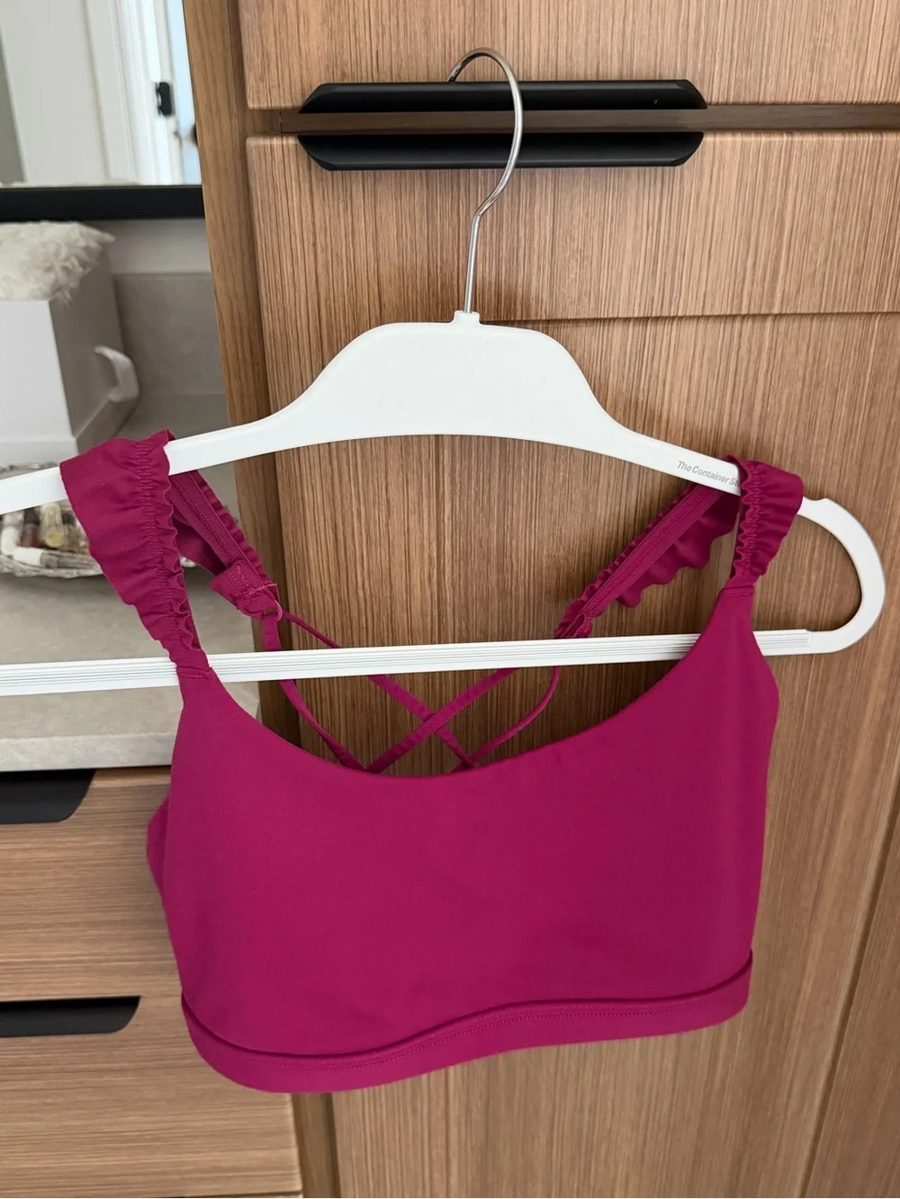 Bandier x Something Navy Magenta Ruffle Sports Bra